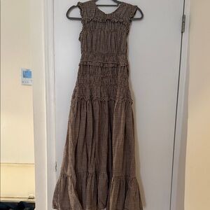 Caroline Constas Brown Checkered Maxi Dress